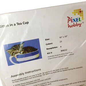 Pixel Hobby Kit NIB Kitten in a Tea Cup 808222 Mosaic Art 16 x 10 Herrschners